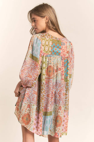Mallory Multi Print Long Sleeve Chiffon Dress