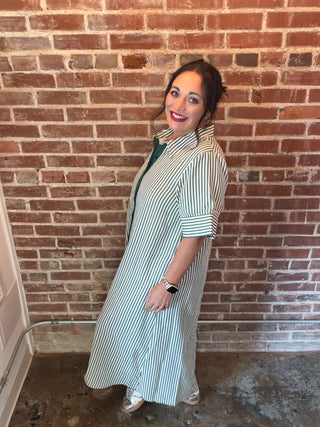 Striped Button Front Midi Dress