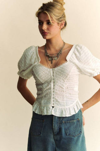 Textured Hook Front Top with Sweetheart Neckline