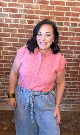 CAP SLEEVE COLLARED LIGHTWEIGHT SWEATER