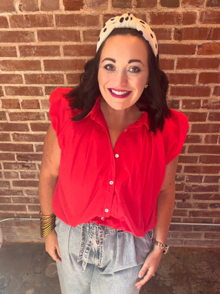 Cap Sleeve Sleeveless Top in Red