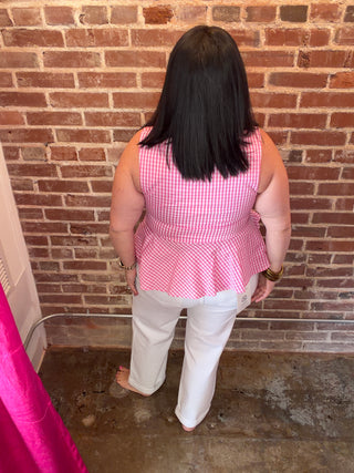 Gingham Sleeveless Peplum Top