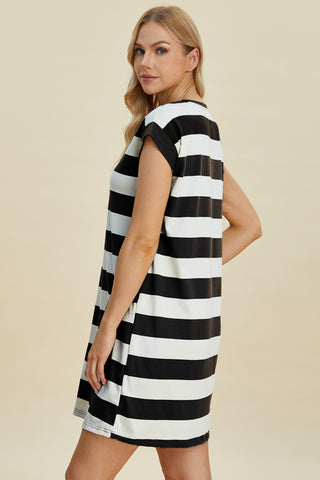 Kacie Striped Round Neck Cap Sleeve Mini Dress