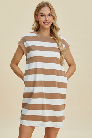 Kacie Striped Round Neck Cap Sleeve Mini Dress