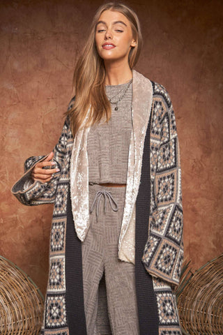 GRANNY SQUARE INSPIRED OPEN DUSTER KNIT CARDIGAN