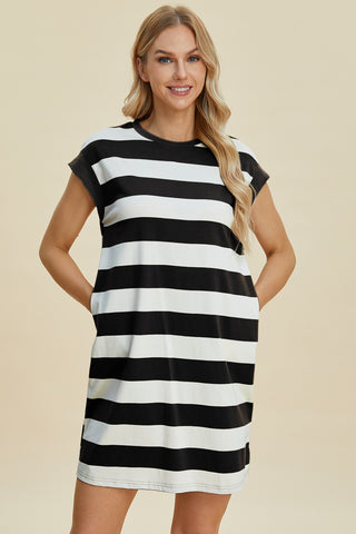 Kacie Striped Round Neck Cap Sleeve Mini Dress