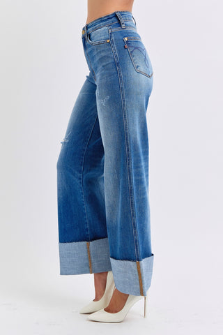 Judy Blue Distressed High Waist Wide Leg Jeans (Online Only)