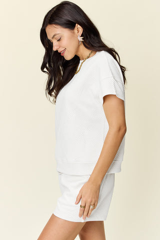 Tamar Texture Short Sleeve T-Shirt and Drawstring Shorts Set