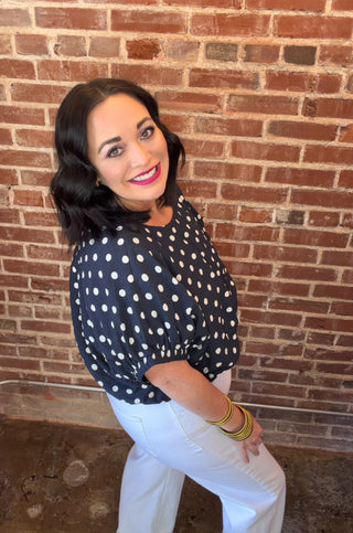 Polka Dot Cropped Top in Navy