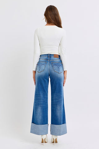 Judy Blue Distressed High Waist Wide Leg Jeans (Online Only)