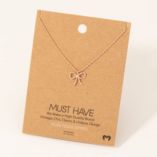 Gold Dipped Wire Ribbon Bow Pendant Necklace