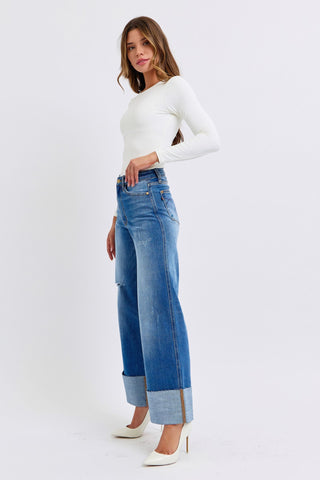 Judy Blue Distressed High Waist Wide Leg Jeans (Online Only)