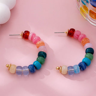 Rainbow Beaded Hoop Earrings