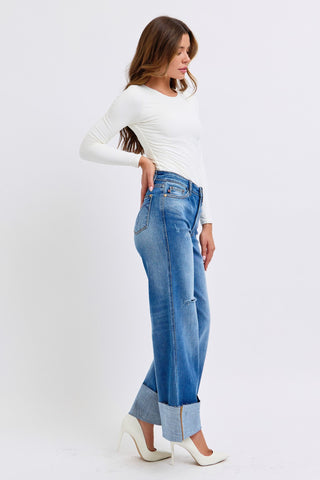 Judy Blue Distressed High Waist Wide Leg Jeans (Online Only)