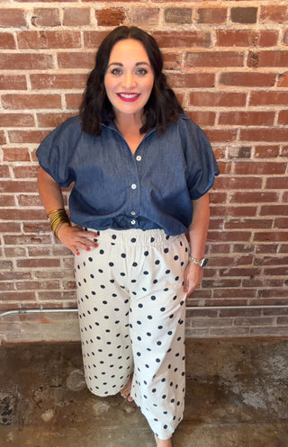 Wild Wide Leg Linen Polka Dot Pants