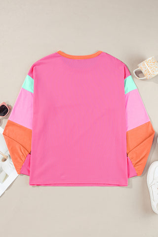 Cassidee Color Block Round Neck Long Sleeve Top