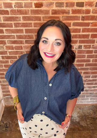 Denim Bubble Hem Top