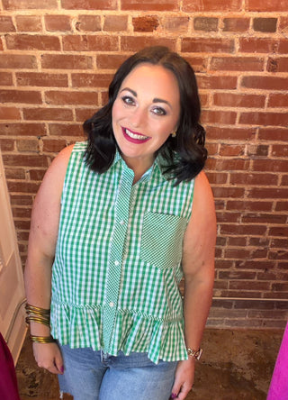 Gingham Sleeveless Top in Green