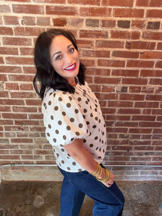 Polka Dot Puff Sleeve Top