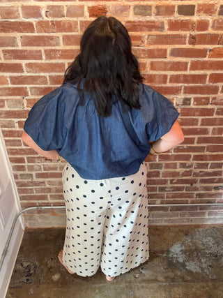 Wild Wide Leg Linen Polka Dot Pants