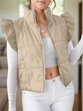 Pocketed Zip Up Cap Sleeve Jacket (Online Only)