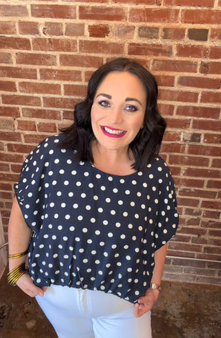 Polka Dot Cropped Top in Navy