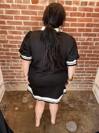Frill Contrast Trim Johnny Collar Short Sleeve Mini Dress (ONLINE ONLY)