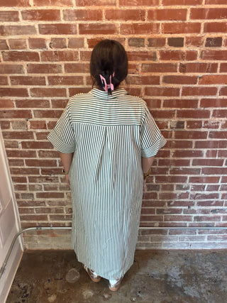 Striped Button Front Midi Dress