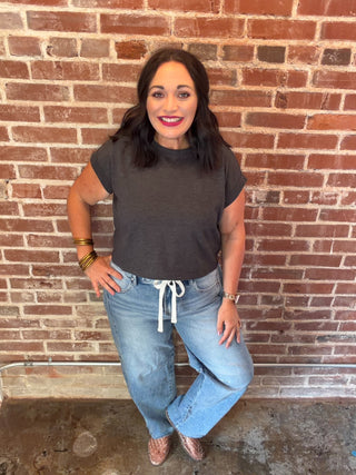 Risen Jeans Slouchy Ankle Barrel Jeans w/Waistband Drawstring