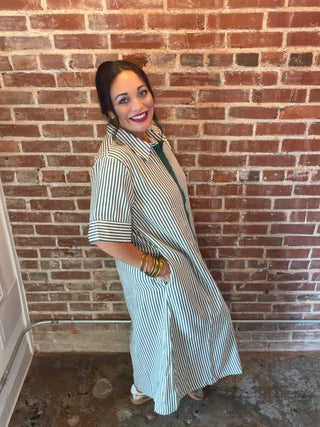 Striped Button Front Midi Dress
