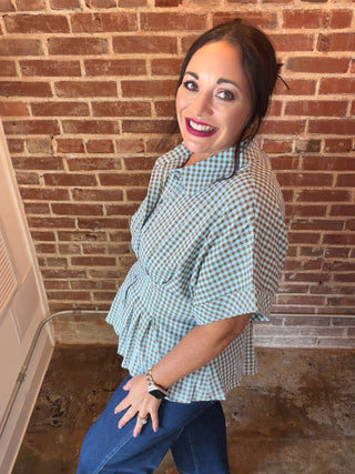 Gingham Button Front Top