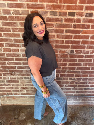 Risen Jeans Slouchy Ankle Barrel Jeans w/Waistband Drawstring