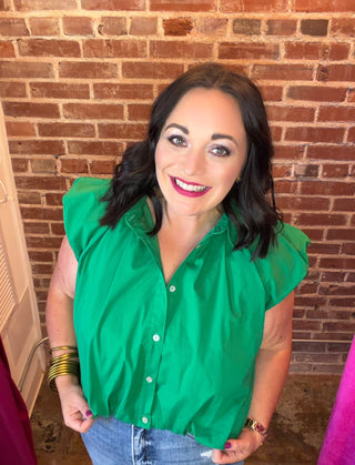 Cap Sleeve Sleeveless Top in Green