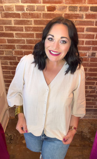 Scallop Button Up Top in Cream