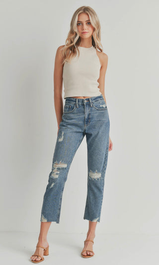 High Rise Cropped Distressed Jeans