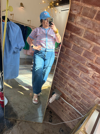 FRESH POP STRIPE BUTTON-DOWN SWEATER CARDIGAN