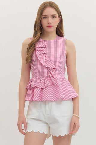 Gingham Sleeveless Peplum Top