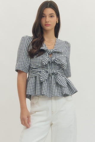 Gingham Bow Tie Top