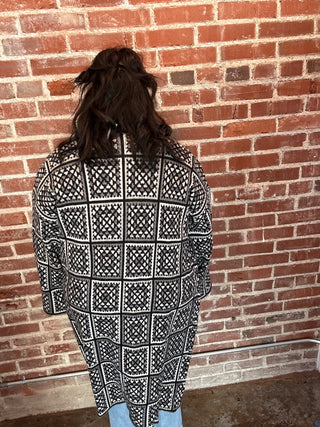 GRANNY SQUARE INSPIRED OPEN DUSTER KNIT CARDIGAN