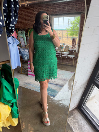 Crochet Shift Dress in Green L