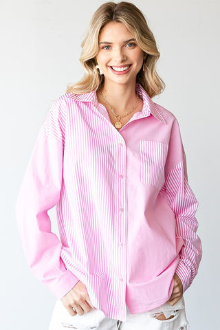 Stella Stripe Contrast Button Down Top