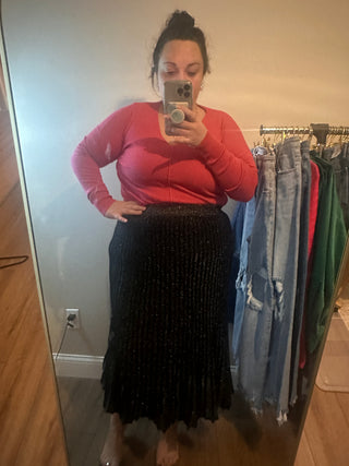 Sparkly Pleated Midi Skirt
