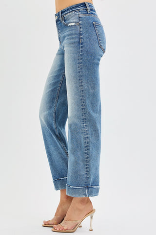 Risen Jeans Mid Rise Crop Straight Leg with Taylor Cuff