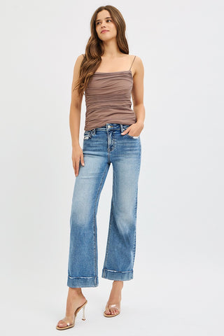 Risen Jeans Mid Rise Crop Straight Leg with Taylor Cuff