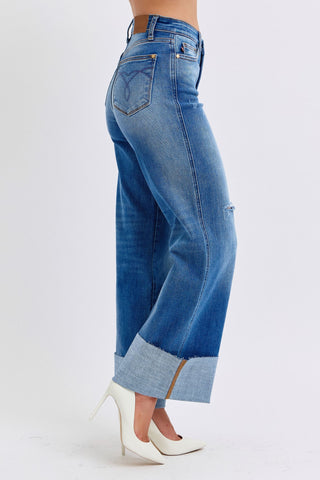 Judy Blue Distressed High Waist Wide Leg Jeans (Online Only)