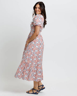 Serenity Mosaic Floral Print Short Sleeve Midi Length Dress