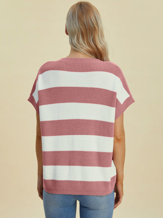 Sasha Striped V-Neck Short Sleeve Sweater