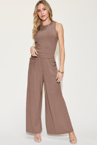 Rebecca Ribbed Tank and Wide Leg Pants Set