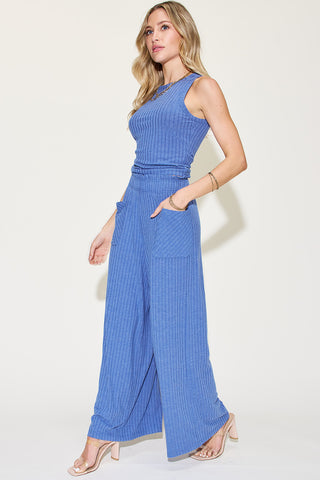 Rebecca Ribbed Tank and Wide Leg Pants Set