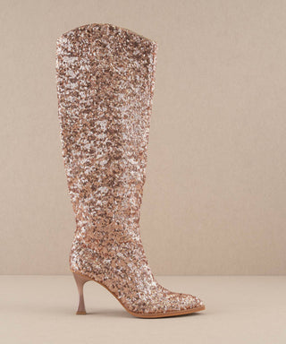 The Jewel Rose Gold | Knee High Sequin Boot